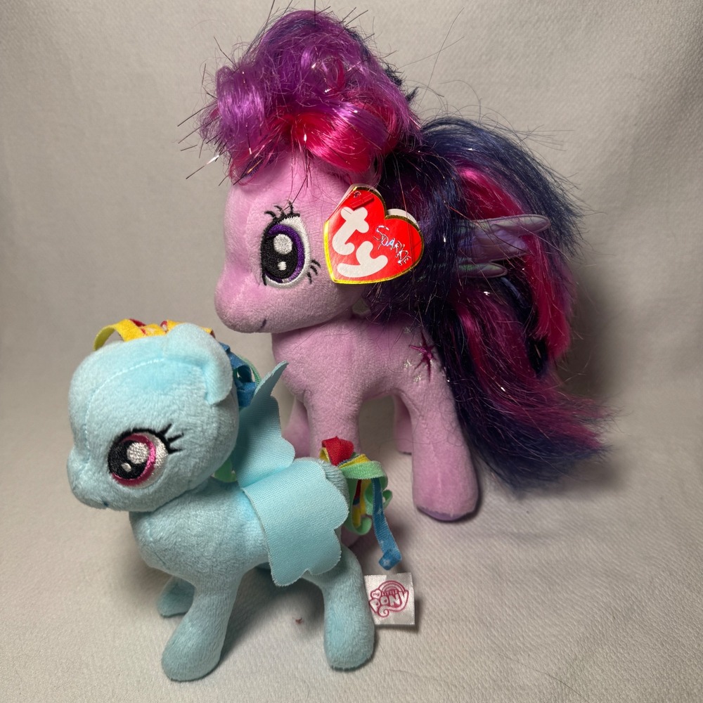 My Little Pony Plush Lot Ty Twilight Sparkle Beanie Baby & Hasbro Rainbow Dash